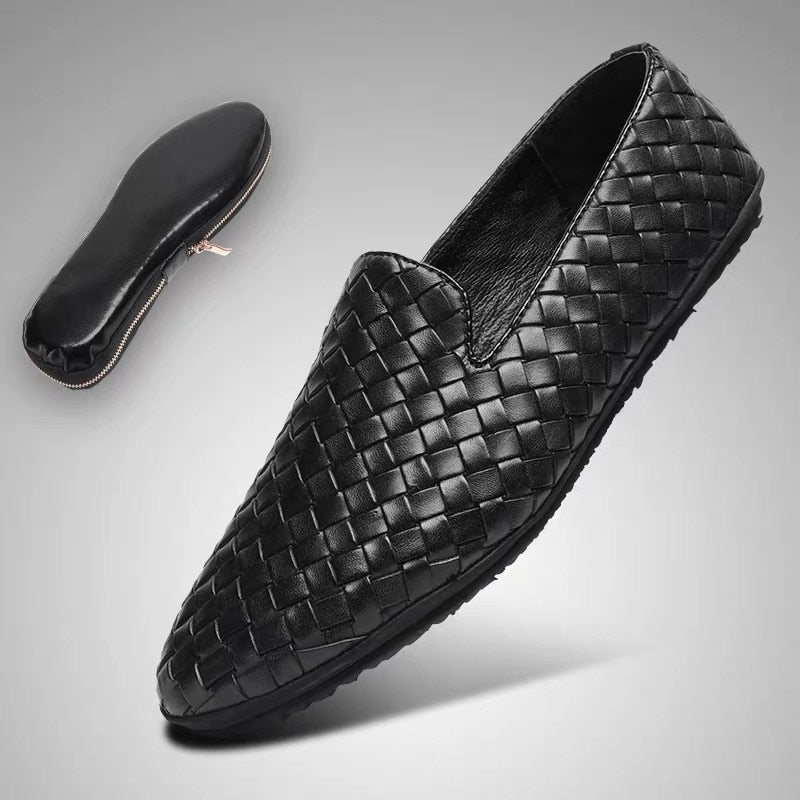 Comfortable hand-knitted leather moccasins