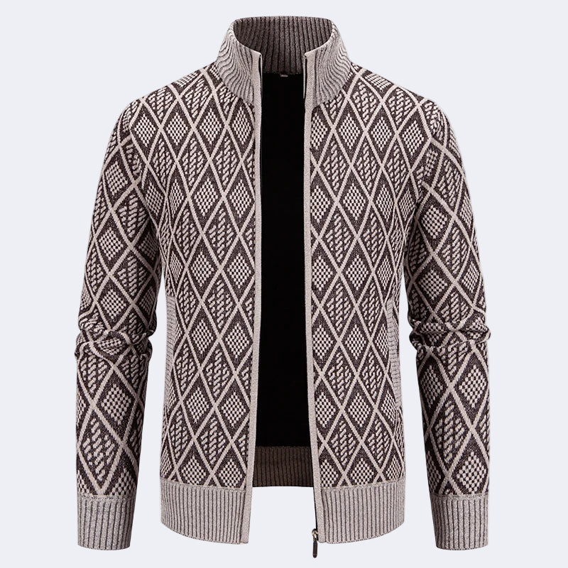 Men's fashionable cardigan with fleece lining