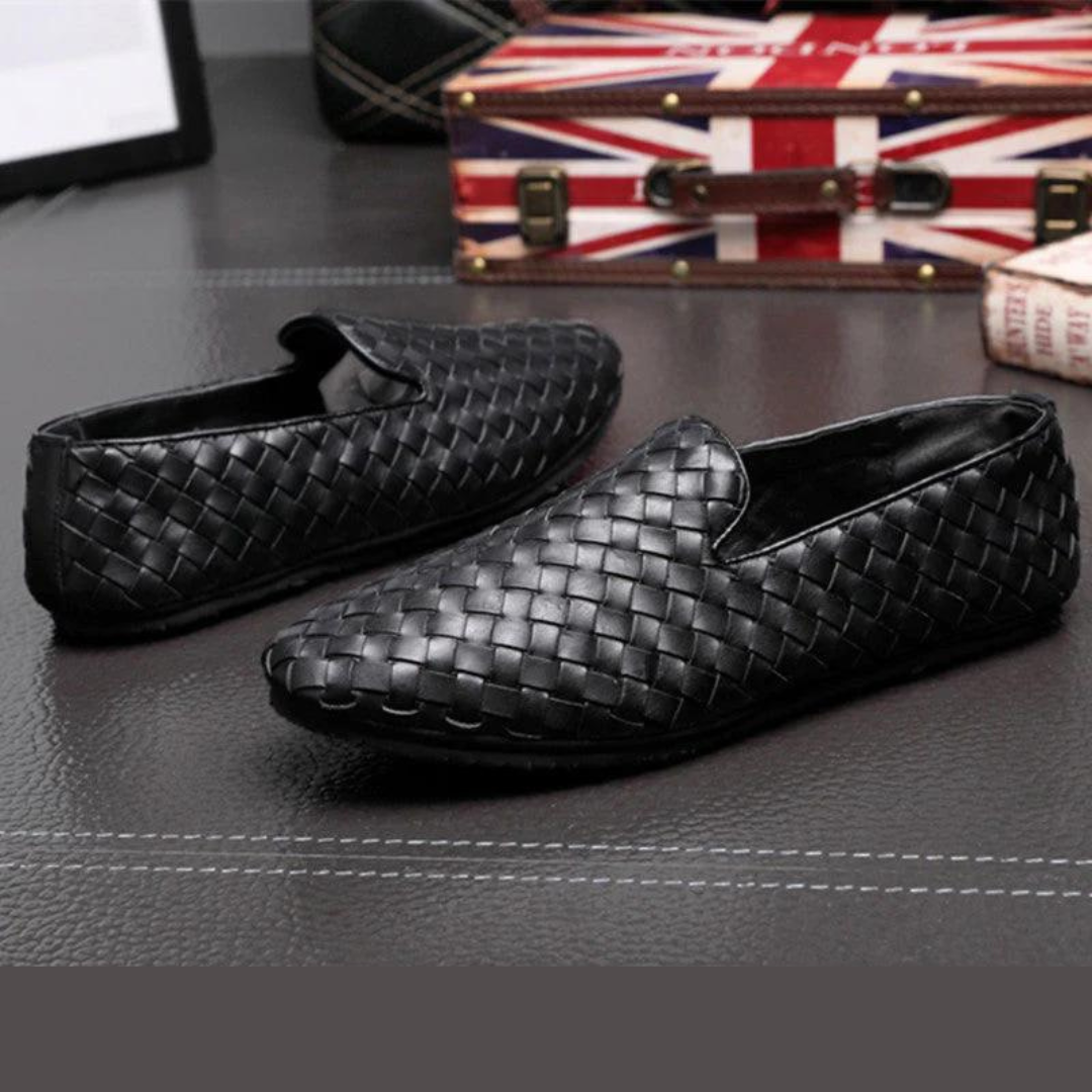 Comfortable hand-knitted leather moccasins