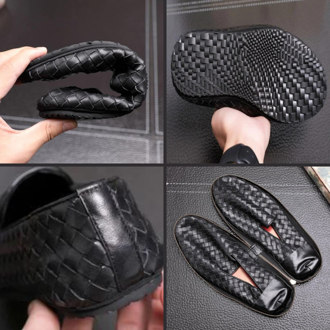 Comfortable hand-knitted leather moccasins