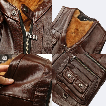 Men's warm vest made of genuine leather