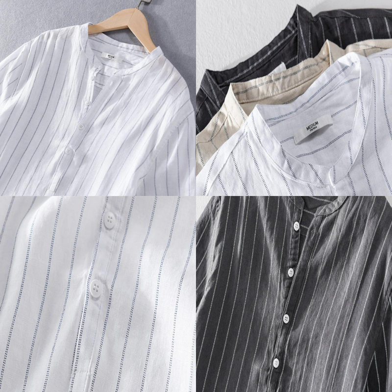 Summer men's linen shirt with short sleeves