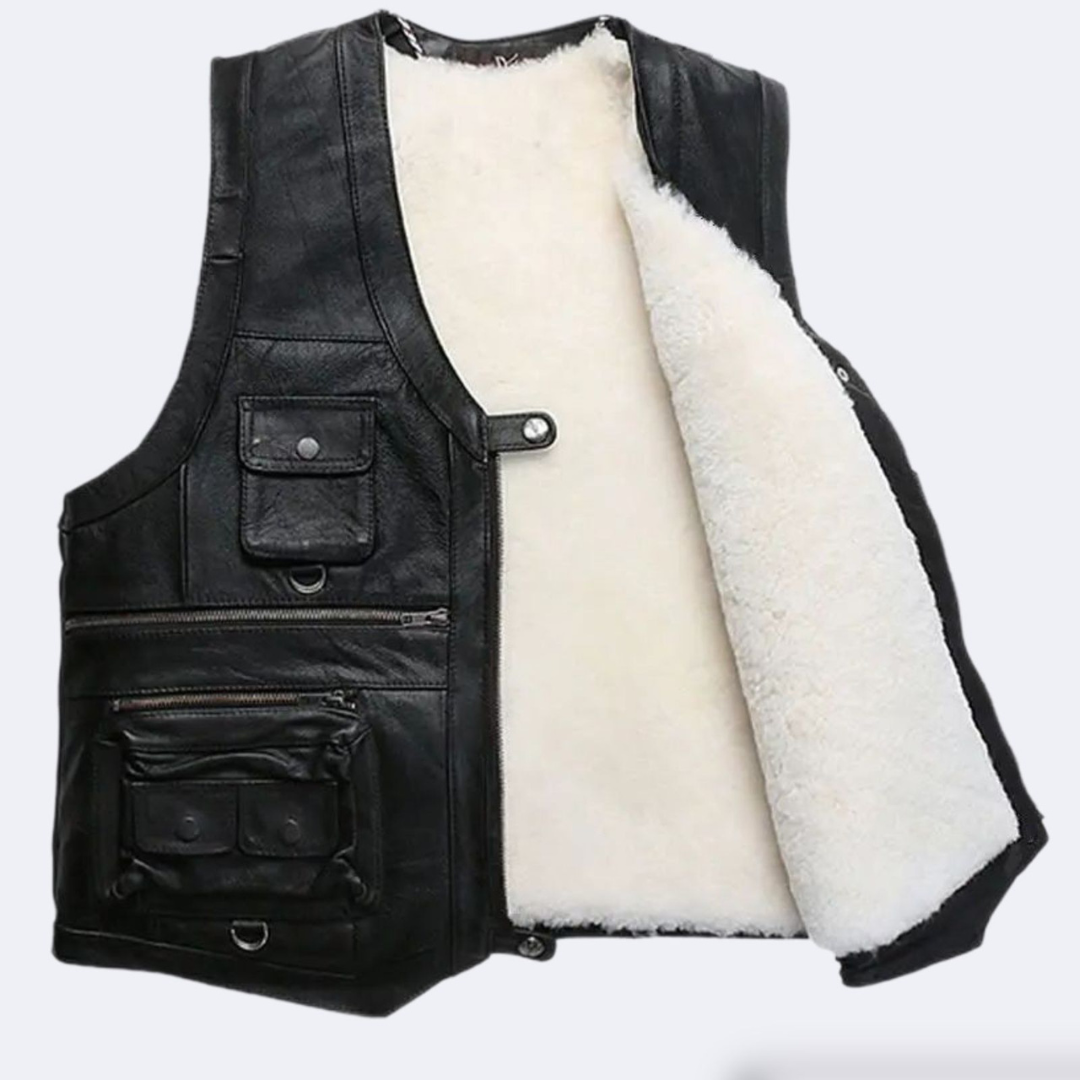 Men's warm vest made of genuine leather
