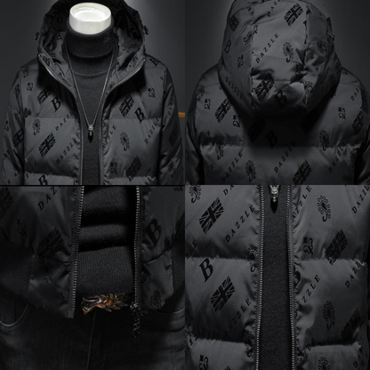 Designer insulated jacket with hood