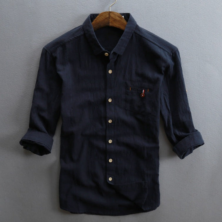 Linen shirt with three-quarter sleeve