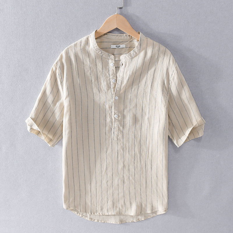 Summer men's linen shirt with short sleeves