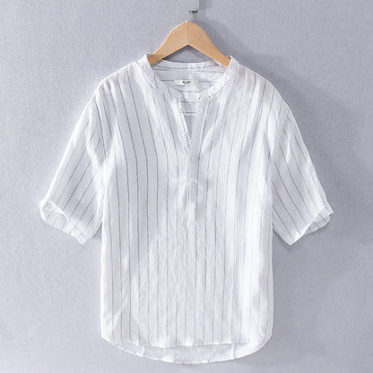 Summer men's linen shirt with short sleeves