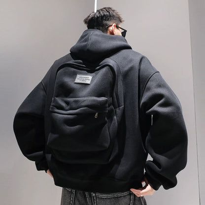 Designer hoodie with a backpack on the back