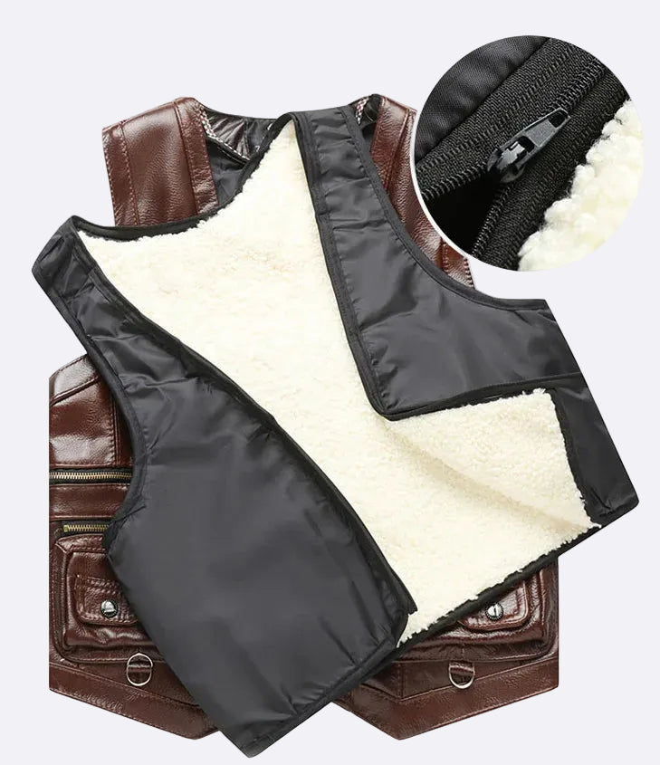 Men's warm vest made of genuine leather
