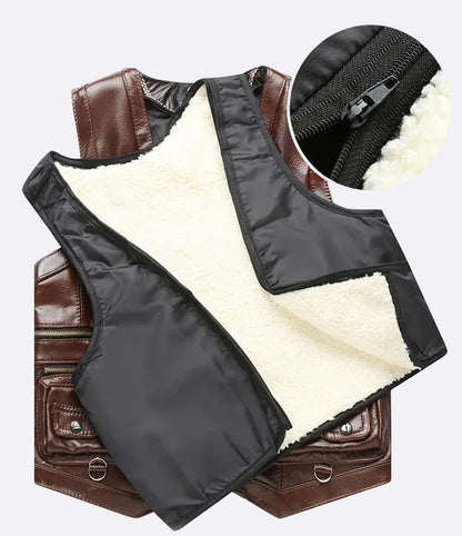 Men's warm vest made of genuine leather