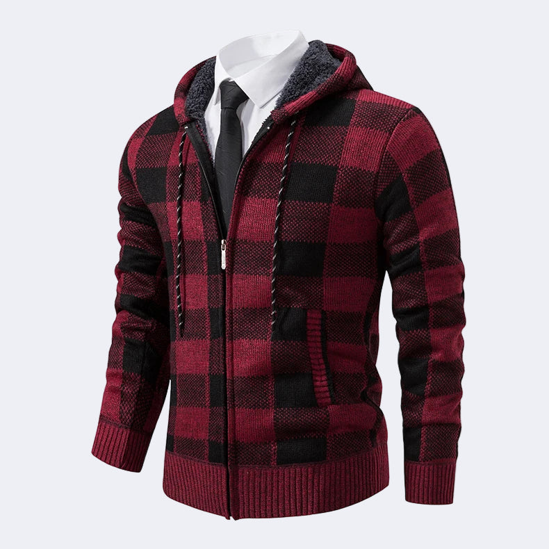 Men's Plaid Cardigan with Hood