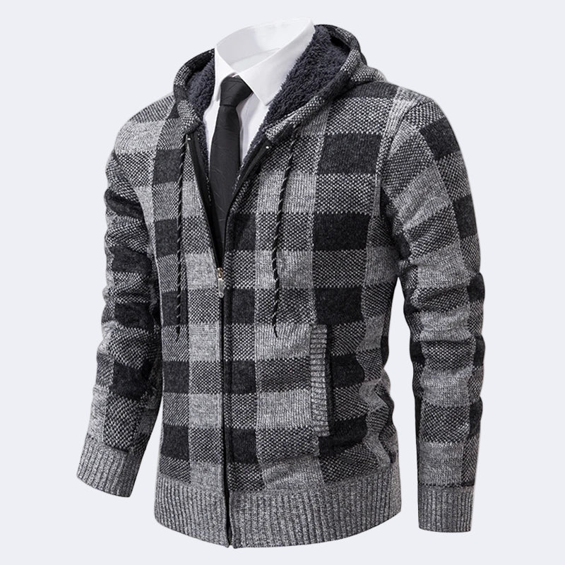 Men's Plaid Cardigan with Hood