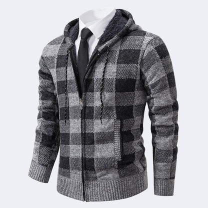Men's Plaid Cardigan with Hood