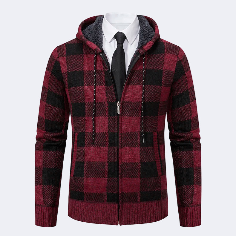 Men's Plaid Cardigan with Hood