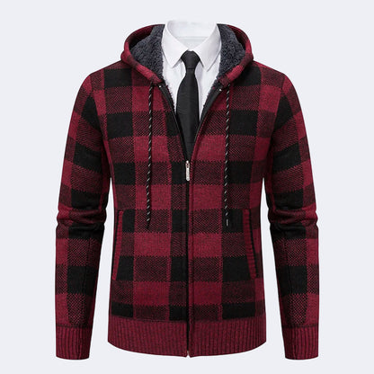 Men's Plaid Cardigan with Hood