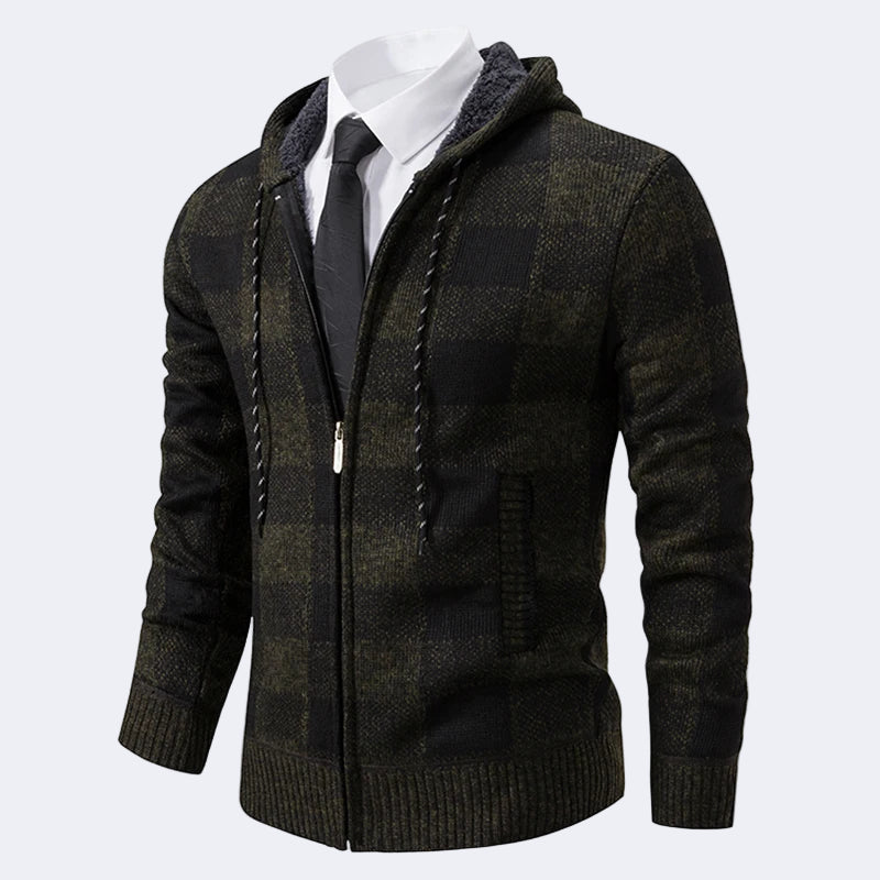 Men's Plaid Cardigan with Hood
