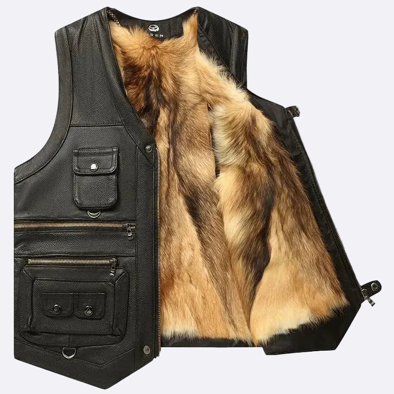 Men's warm vest made of genuine leather
