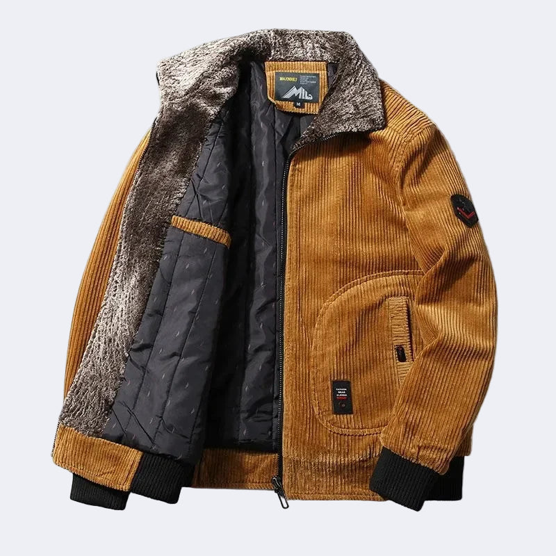 Stylish insulated corduroy jacket.