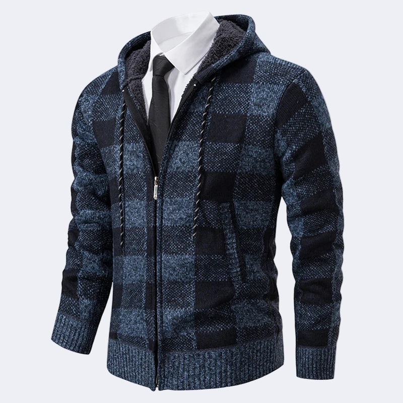 Men's Plaid Cardigan with Hood