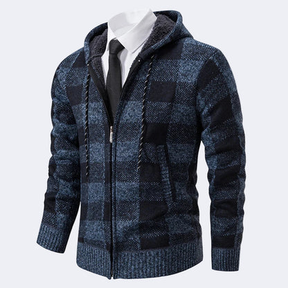 Men's Plaid Cardigan with Hood