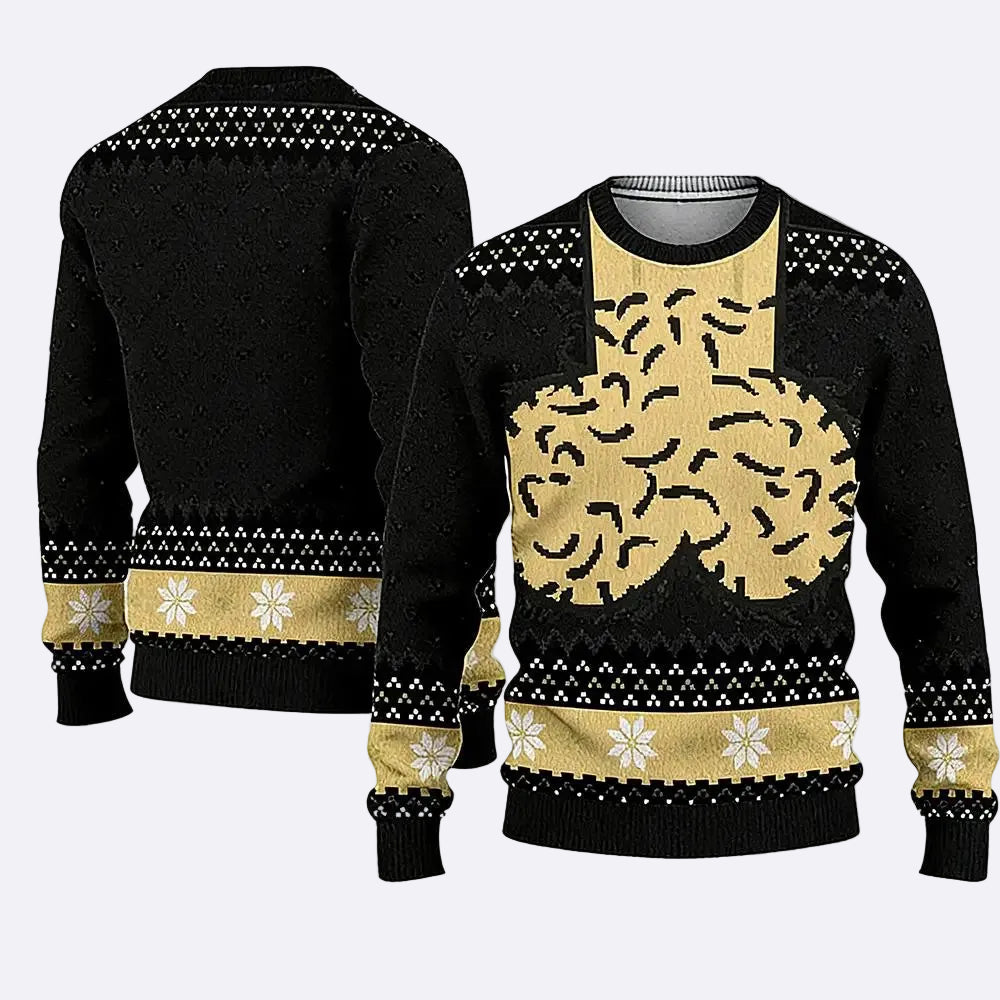 A creative and stylish sweater for a festive party.