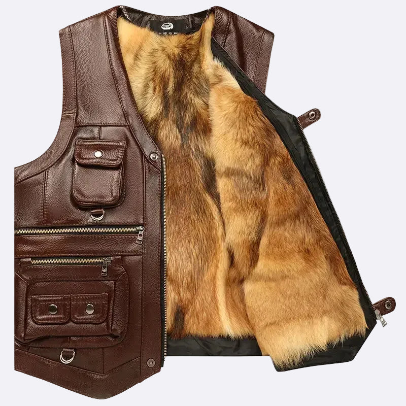 Men's warm vest made of genuine leather