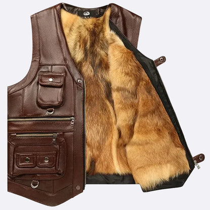 Men's warm vest made of genuine leather
