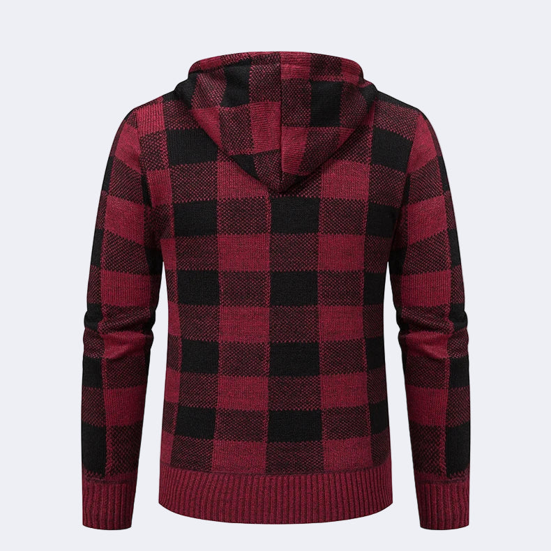 Men's Plaid Cardigan with Hood