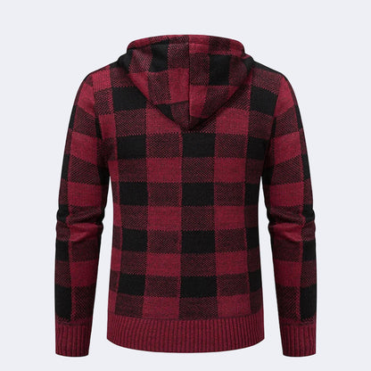 Men's Plaid Cardigan with Hood