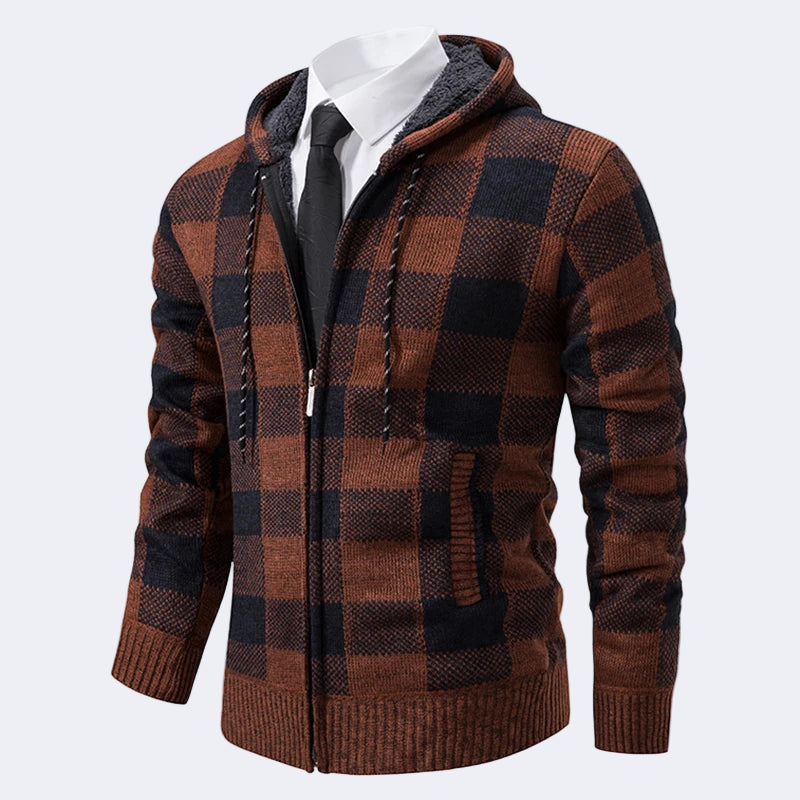 Men's Plaid Cardigan with Hood