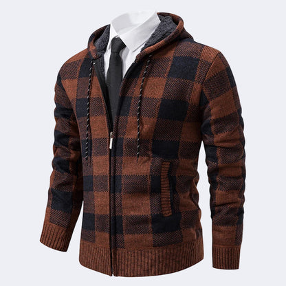 Men's Plaid Cardigan with Hood
