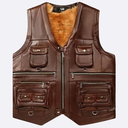 Men's warm vest made of genuine leather