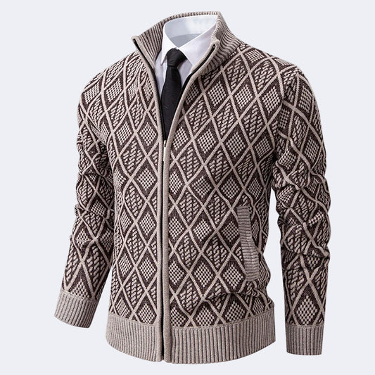 Men's fashionable cardigan with fleece lining