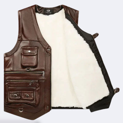 Men's warm vest made of genuine leather