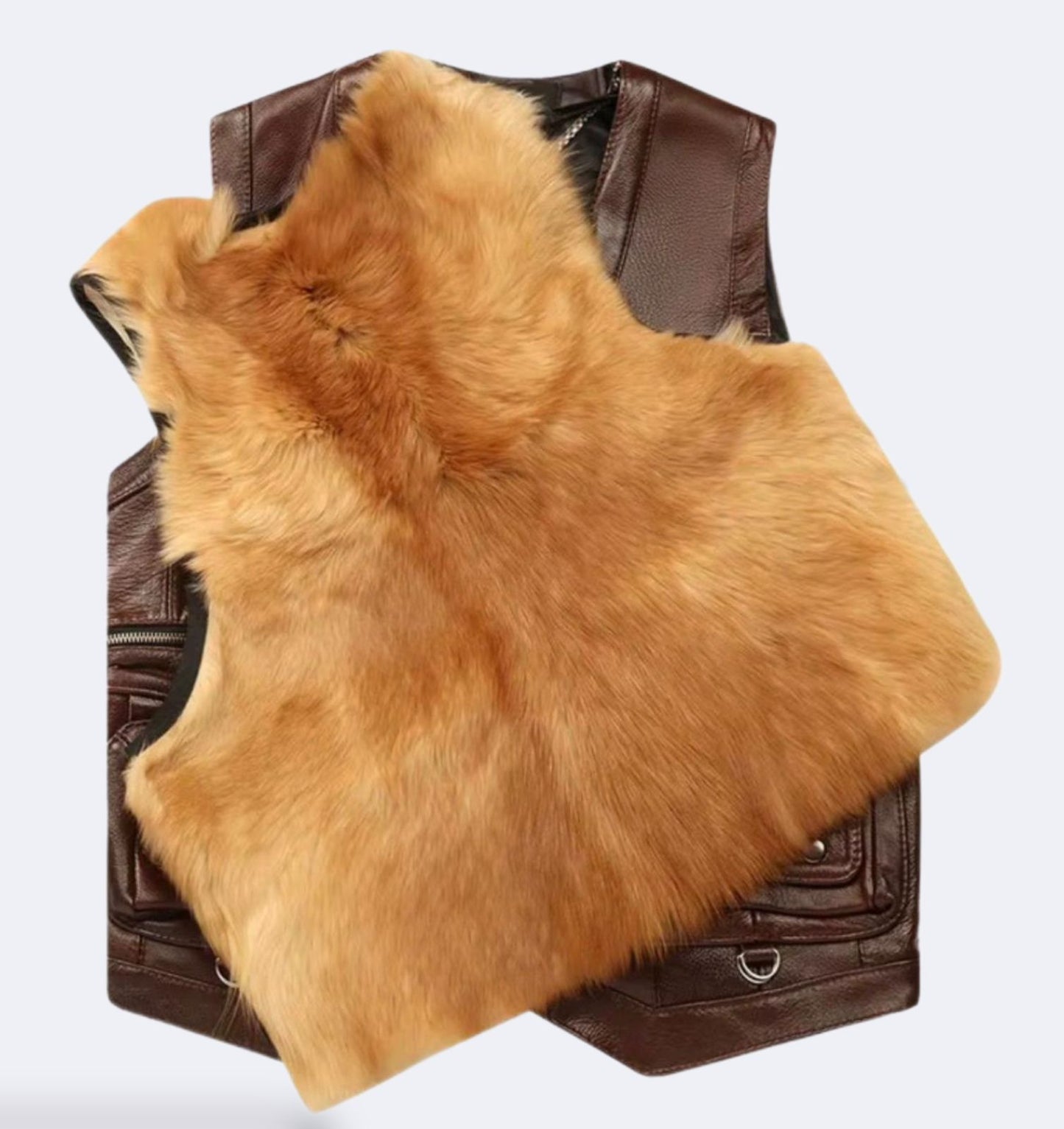 Men's warm vest made of genuine leather