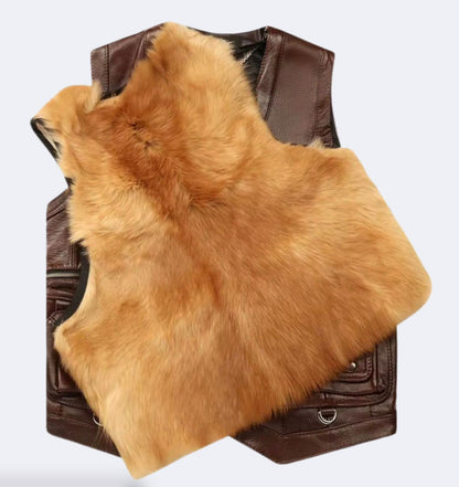 Men's warm vest made of genuine leather