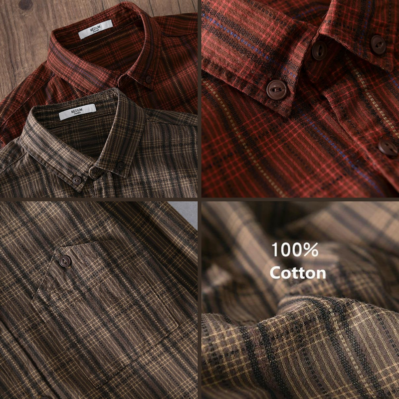 French-style cotton plaid Shirt