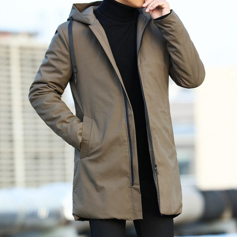 Insulated men's parka with a hood