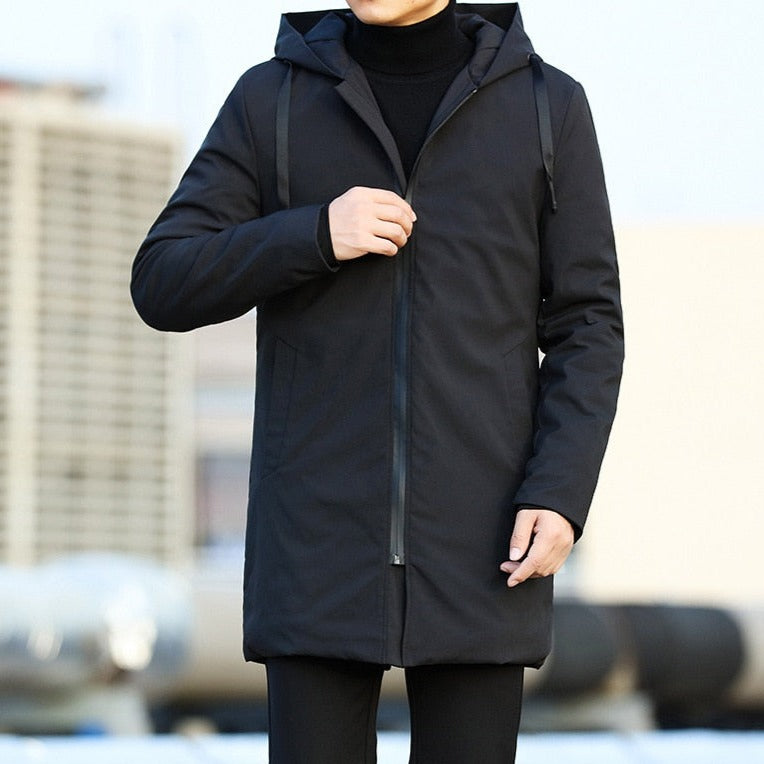 Insulated men's parka with a hood