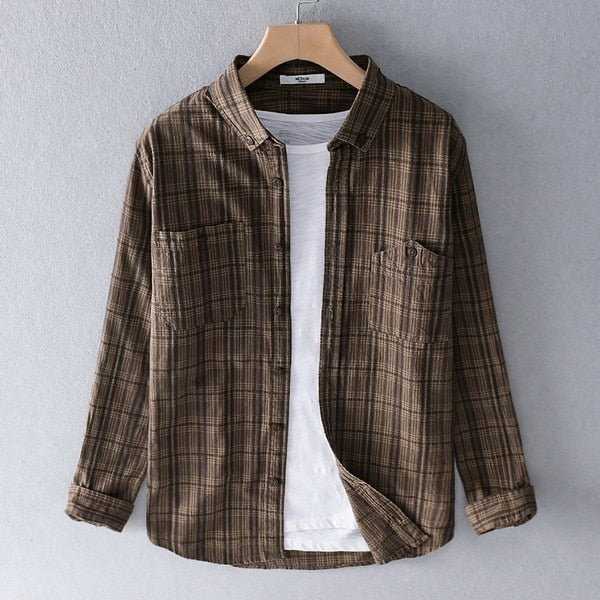 French-style cotton plaid Shirt