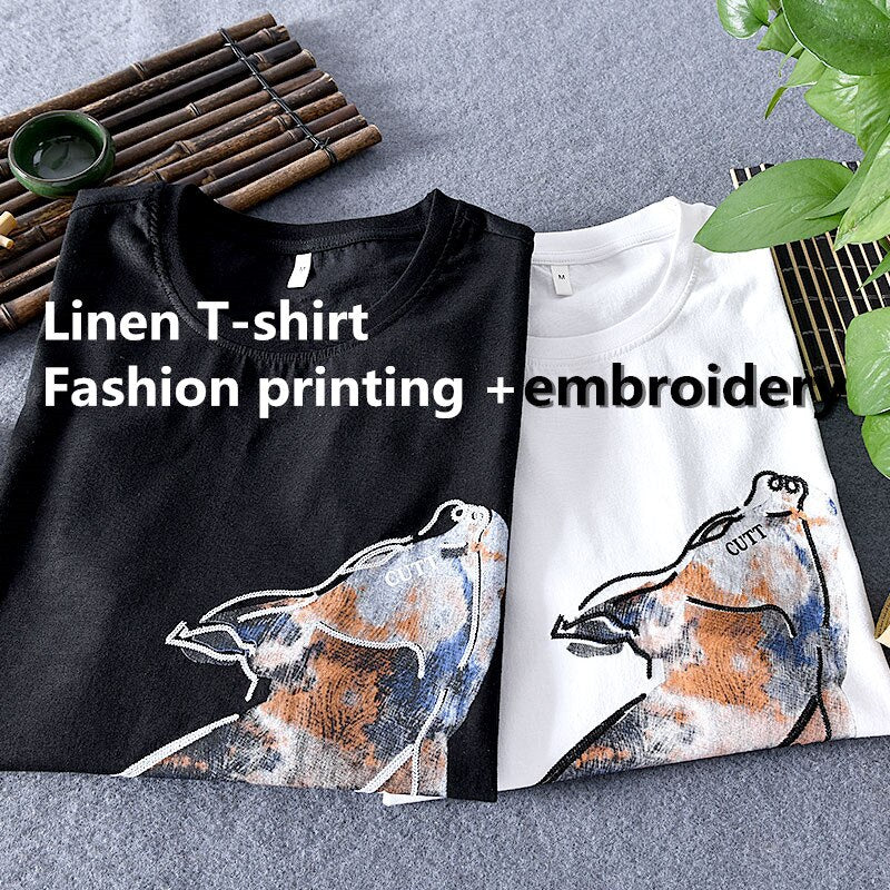 Branded linen T-shirt