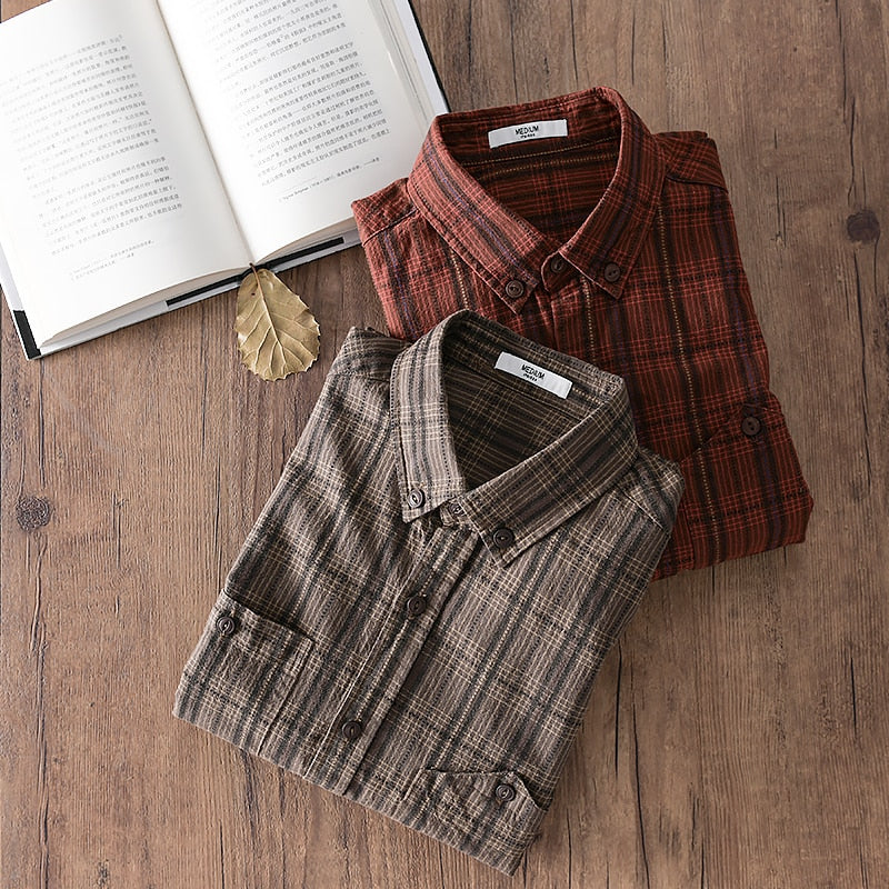 French-style cotton plaid Shirt