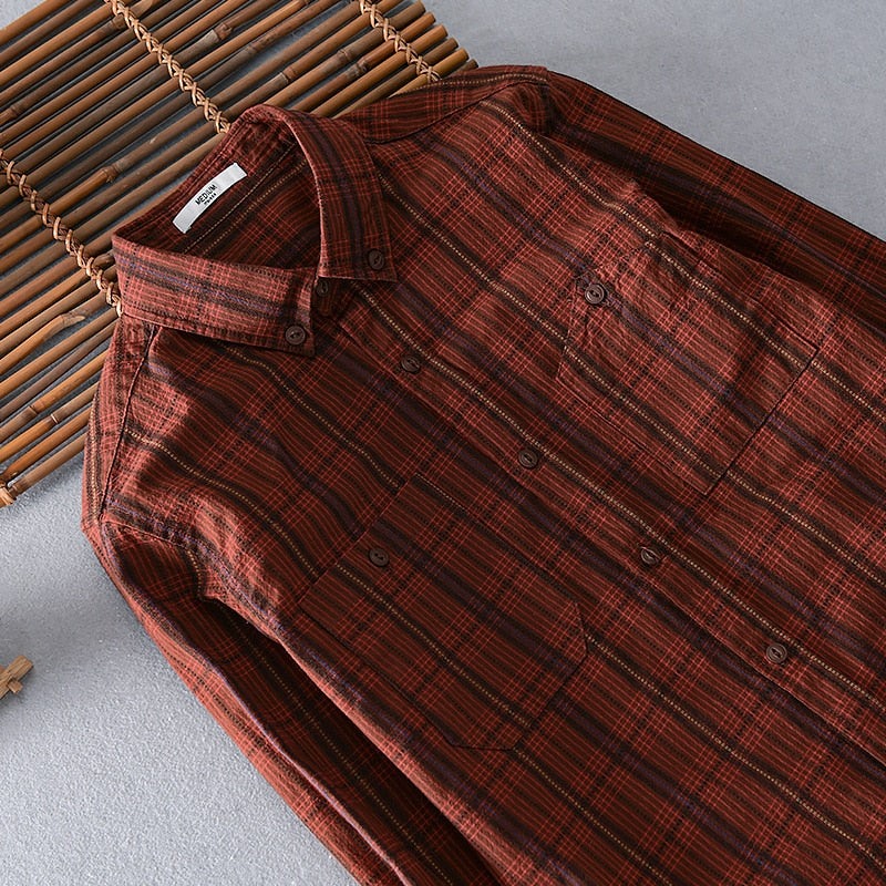 French-style cotton plaid Shirt